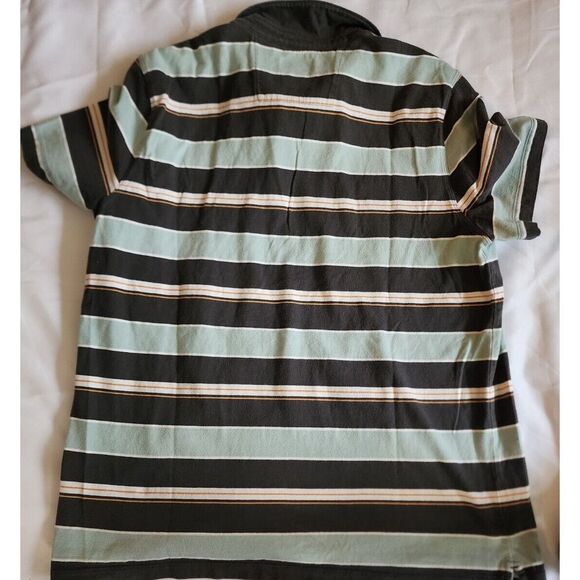 BANANA REPUBLIC POLO MENS LARGE GREEN GRAY WHITE STRIPES COLLARED SHORT SLEEVE‎ - Picture 3 of 4